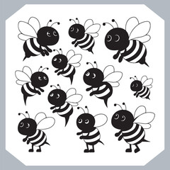 Obraz premium Bee simple logotype icon, Bee silhouette set collection, hand drawn Bee on white background