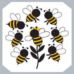 Bee simple logotype icon, Bee silhouette set collection, hand drawn Bee on white background