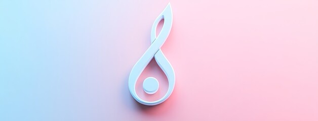 3D Render of Treble Clef on Light Pink and Blue Gradient Background. AI generated illustration