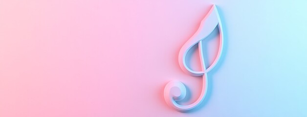 3D Render of Treble Clef on Light Pink and Blue Gradient Background. AI generated illustration