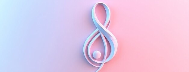 3D Render of Treble Clef on Light Pink and Blue Gradient Background. AI generated illustration