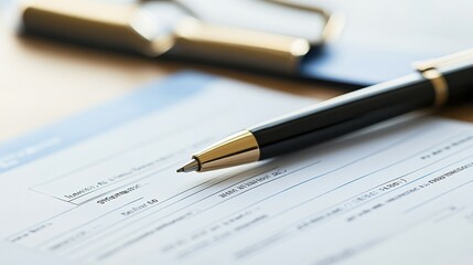 Naklejka premium Close-up of an interest rate analysis form next to a credit score report and a pen on a professional desk, illustrating mortgage affordability assessment