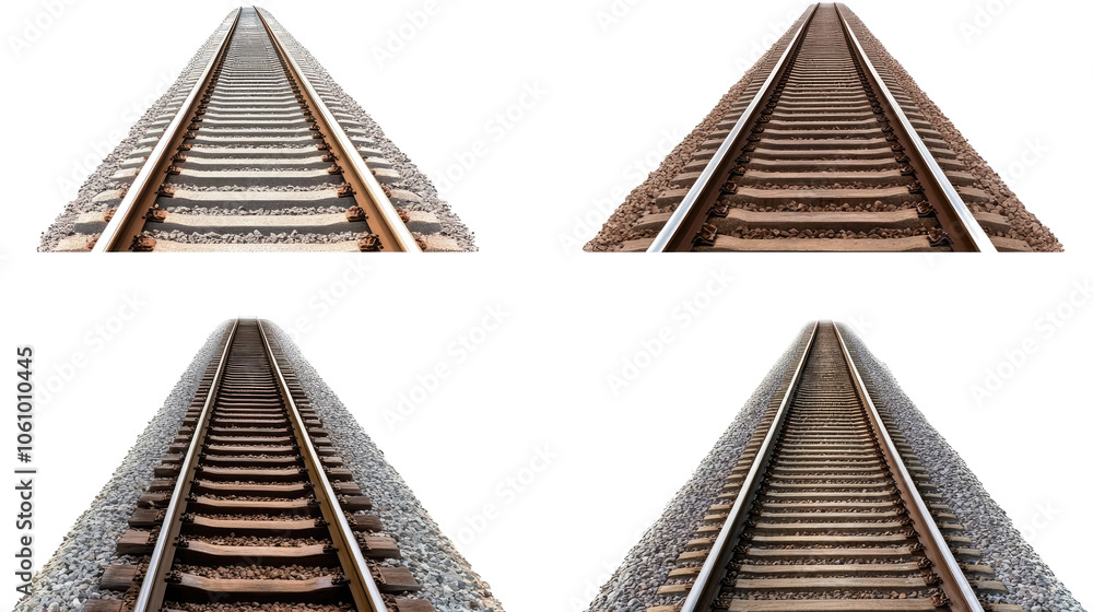 Poster isolated railroad tracks viewed from various angles generative ai