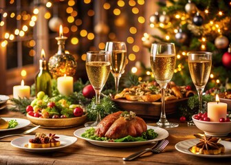 New Year's Eve Dinner Serving, festive family table.