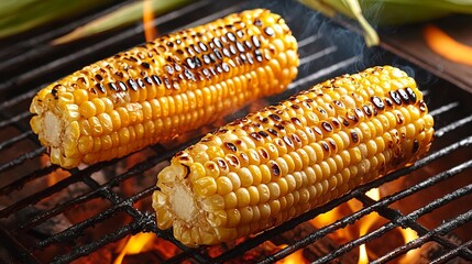 Close-Up of Grilled Corn on the Cob over Open Fire. AI generated illustration