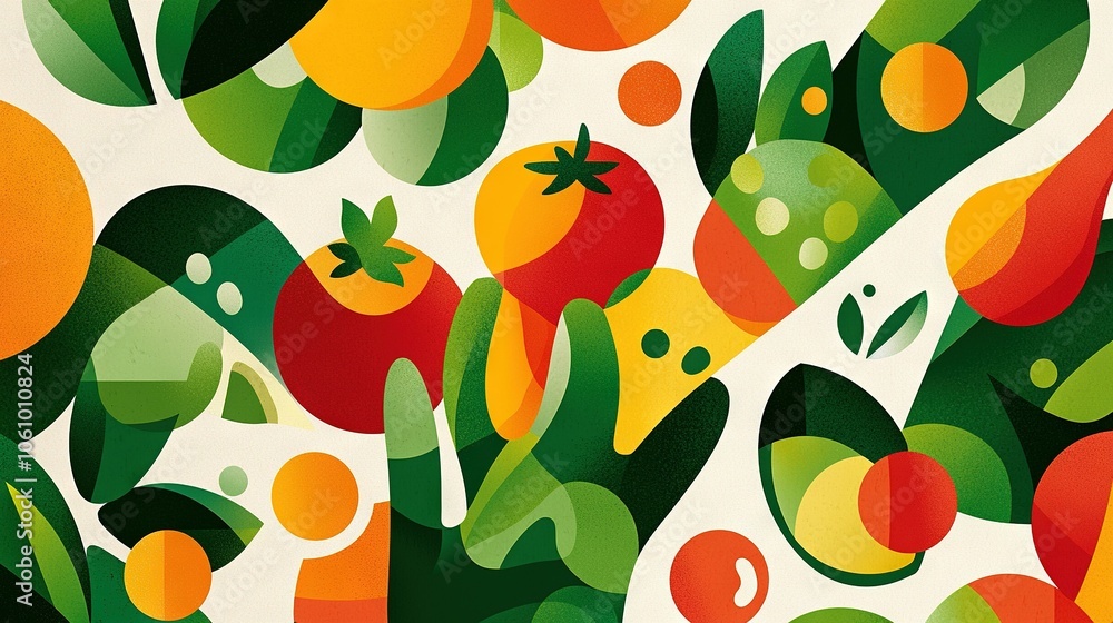 Poster a vibrant depiction of an array of fruits and vegetables against a pristine backdrop features orange