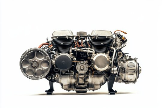 A close-up shot of a powerful inline-six motorcycle engine, showcasing its intricate design and mechanical beauty. This powerful engine is a testament to engineering excellence, delivering smooth powe