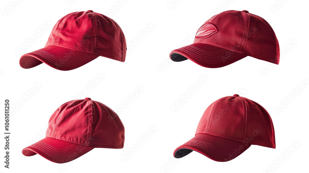 Aufkleber collection of red baseball caps isolated on a transparent background generative ai