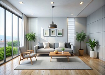 Fototapeta premium Beautiful interior of living room with houseplants near window