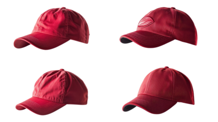 Collection of Red Baseball Caps Isolated on a Transparent Background Generative AI