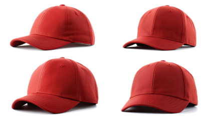 Collection of Red Baseball Caps Arranged on a Transparent Background Generative AI