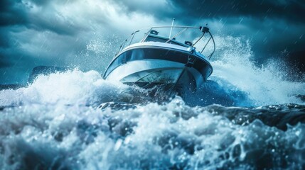 Obraz premium Navigating Rough Waters: Business Challenges in a Stormy Sea Photorealistic Design