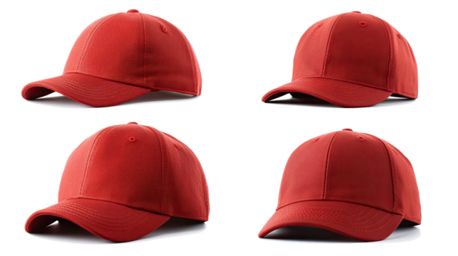 Collection of Red Baseball Caps Arranged on a Transparent Background Generative AI