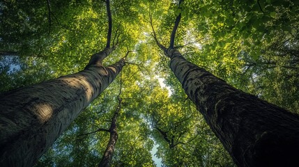 Serene Canopy of Tall Trees in Spring. AI generated illustration