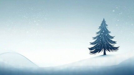 Naklejka premium A Christmas tree on a snow-covered hill with snow cascading from the treetop and snowflakes scattered on the ground