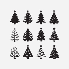 A Collection of Black And White Silhoutte Christmas Tree