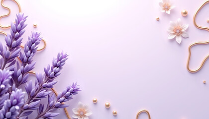 Fototapeta premium Lavender flower composition on a soft purple background with copy space for text or design