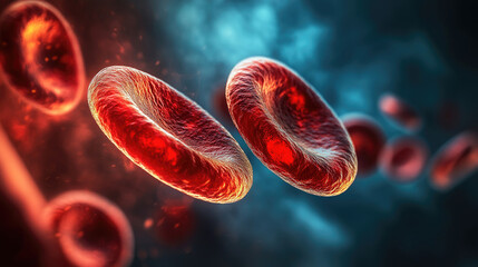 Obraz premium Close-Up View of Red Blood Cells in Motion - Vitality and Health Concept in Medical Photography