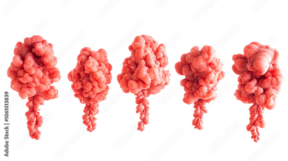 Poster red ink paint clouds swirling in water on a transparent background generative ai