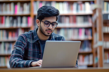 University Library Scene with Indian Student Studying