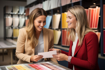 Designer and Homeowner Collaborating on Paint Choice