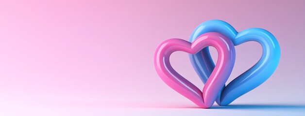 Fototapeta premium Intertwined Blue and Pink Hearts on a Gradient Background. AI generated illustration