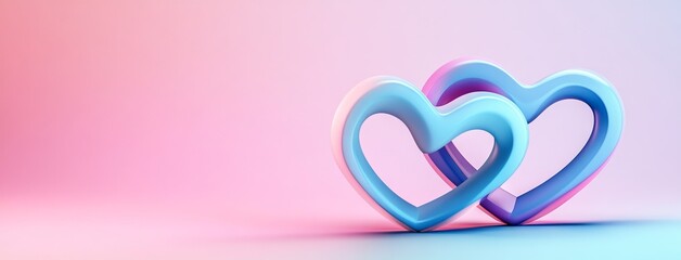 Intertwined Blue and Pink Hearts on a Gradient Background. AI generated illustration