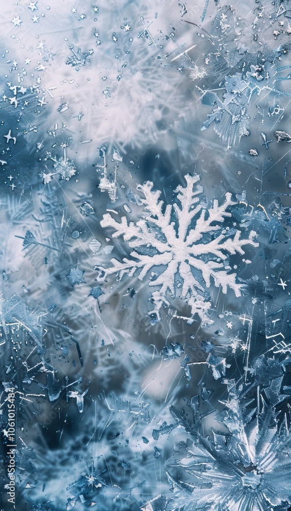 Poster frost-covered abstract background with snowflake designs and icy patterns for winter themes