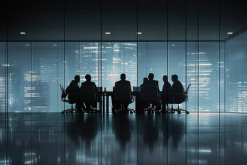 Collaborative Team Meeting Behind Clear Office Glass Partition