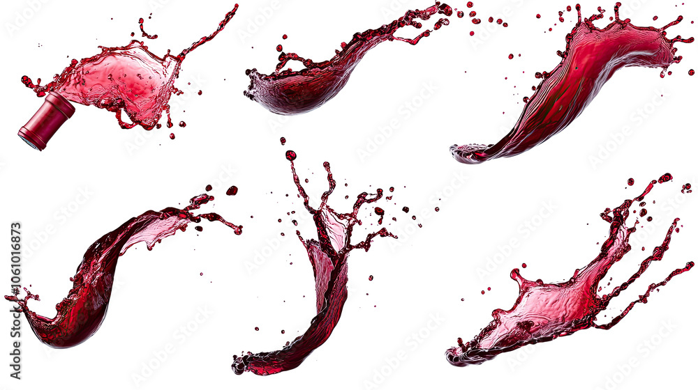 Poster dynamic red wine splashes captured on a transparent background generative ai