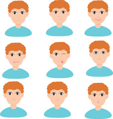 set of faces with emotions, physco, calm, happy, laugh, sad, absent, silly, cry, angry, wondering