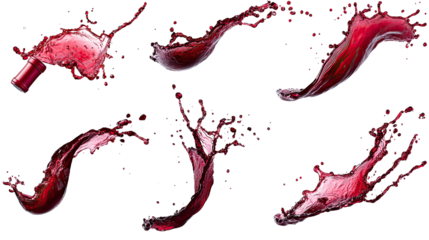 Dynamic Red Wine Splashes Captured on a Transparent Background Generative AI