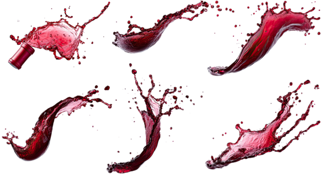 Dynamic Red Wine Splashes Captured on a Transparent Background Generative AI