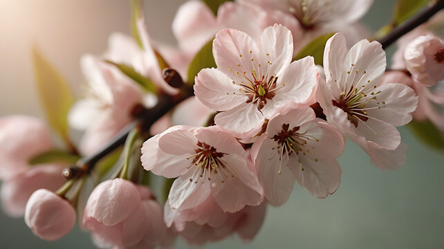 Close-up of cherry blossom flowers with soft pink petals - Powered by Adobe