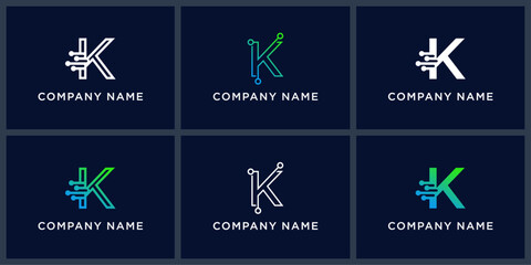 Vector set letter K digital tech logo design