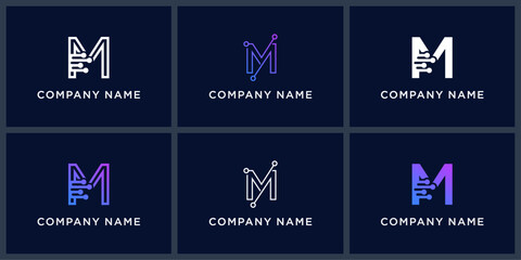 Vector set letter M datatech logo design