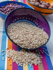 bowl of raw brown rice