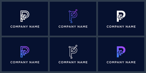 Vector set letter P datatech logo design