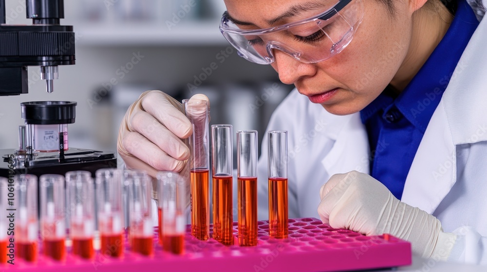 Poster scientist conducting tests in laboratory setting