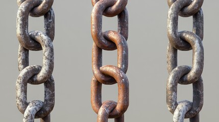 Fototapeta premium Three rusty chains in different stages of rust.