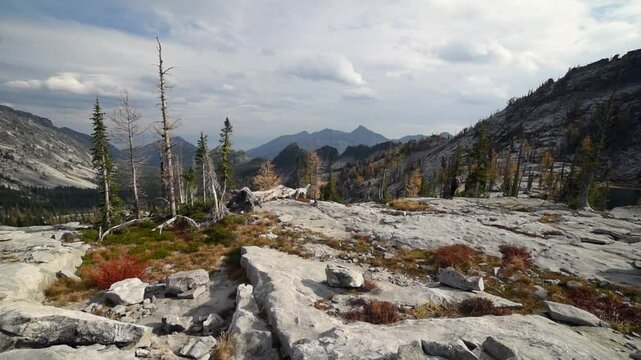 Hiker Admiring View In Mountains