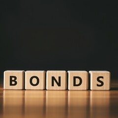 Obraz premium Wooden blocks spelling the word BONDS, concept of financial investments, market securities, and long-term stability displayed on polished wooden surface