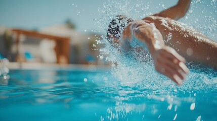 Swimmer Diving into a Pool Splashing Water