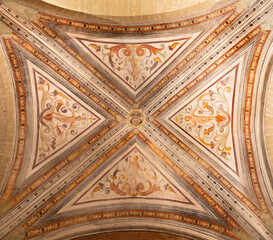 PAVIA, ITALY - SEPTEMBER 8, 2024: The floral ceiling fresco  in Basilica di San Michaele Maggiore...