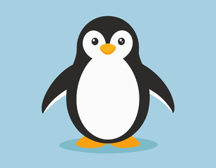 Fototapeta premium Cute baby penguin in cartoon style isolated on blue background. Generative AI