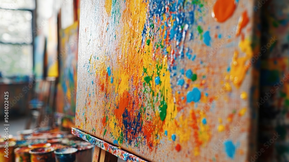 Poster vibrant art creation in a dynamic studio environment