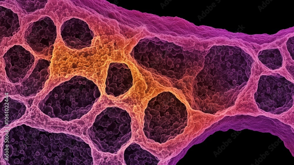 Poster close up microscopic view of colorful cell structures