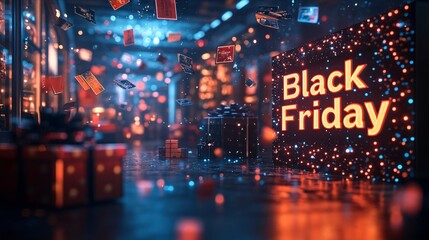Black Friday text poster with gift