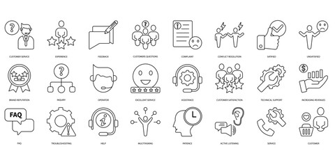 customer service icons set. Set of editable stroke icons.Set of customer service