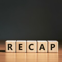 Obraz premium Wooden blocks spelling RECAP, concept of summarizing, review, overview, and important information in communication and presentations